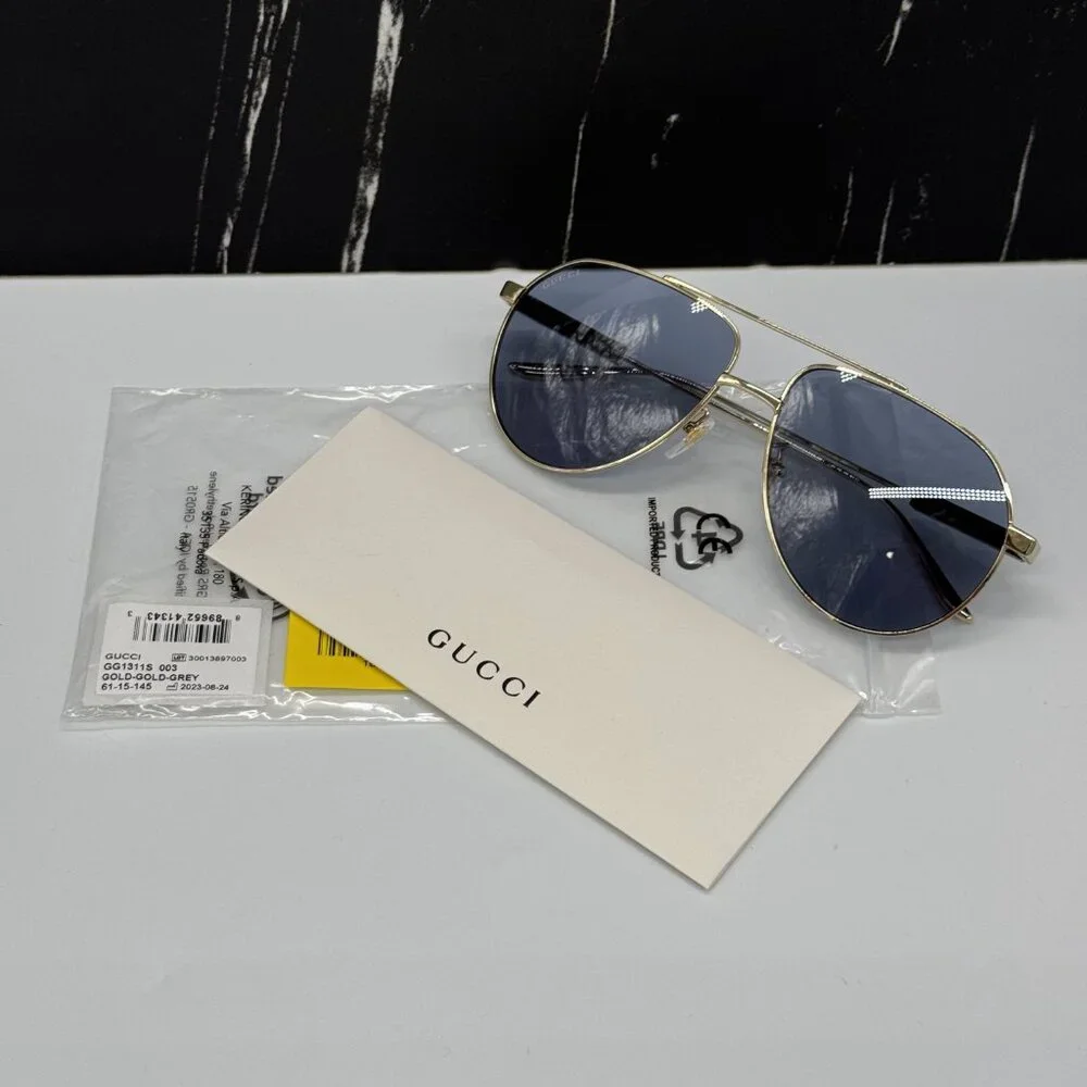 NEW GUCCI GG1311S 003 AVIATOR UNISEX GOLD GRAY SUNGLASSES GUCCI